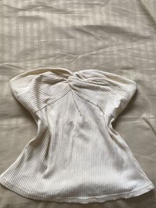 Cream Ribbed Twist Front Tube Top