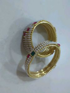 New Elegant Gold Bangles with Pearls &amp; Stones
