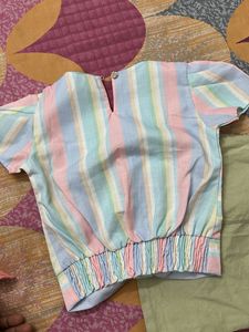 Striped Top &amp; Khaki Skirt Set