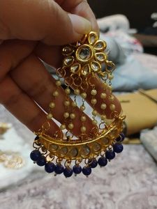 Stunning Royal Blue &amp; Gold Jhumka Earrings
