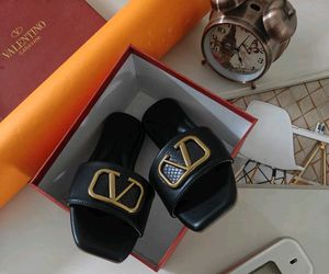 Valentino Garavani Black Leather Slides