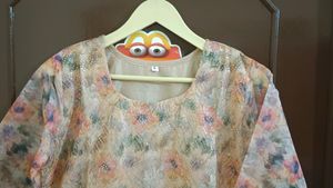 Peach Heavily Embellished Organza Suit Set