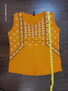 Mustard Yellow Embroidered Sleeveless Top