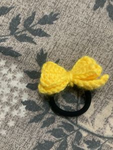 Handmade Yellow Crochet Bow Scrunchie