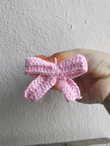 Handmade Crochet Pink Bow Hair Clip