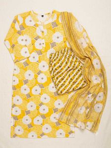 Yellow Floral Kurta Set with Dupatta