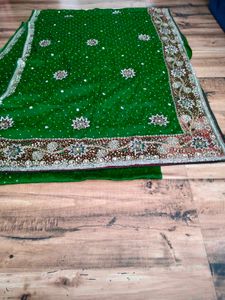 y2k Green heavy party wear  handwork Saree