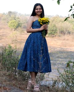 indigo block printed corset and skirt set