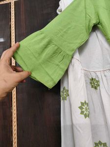 Green Embroidered Kurta with White Pants