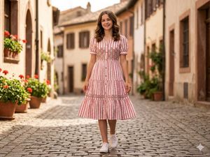 Striped Tiered Midi Dress