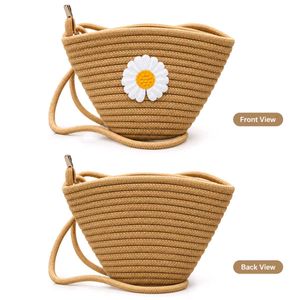 Straw Crossbody Bag with Daisy Detail