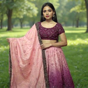Elegant Pink & Purple Embroidered Lehenga Choli