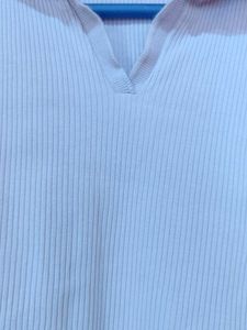 Ribbed Collared Short Sleeve Top