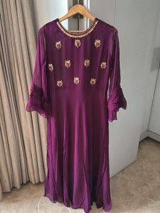 Purple Embroidered Ethnic Gown Set with Shrug