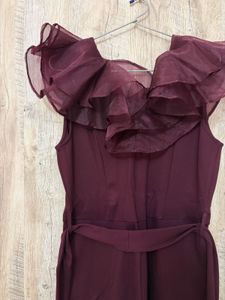 Elegant Burgundy Ruffle Jumpsuit