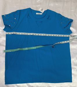 KOREAN Stylish Blue Embellished Cut-Out Top