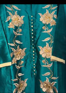 Green Embroidered Teal Kurta Set