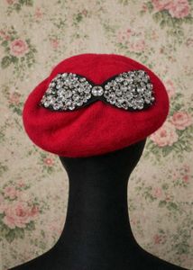 Red Beret with Jeweled Bow