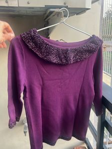 Purple Knit Top Stretchable S-M size