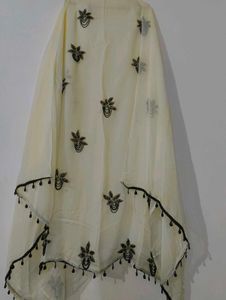 Cream Dupatta with Black Embroidery
