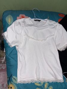 White Lace Trim T-Shirt