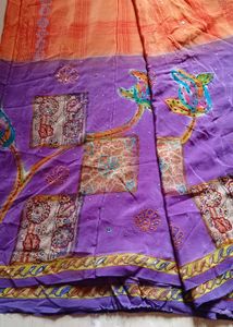 Vibrant Purple Saree with Floral Embroidery