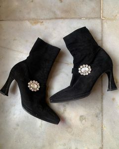 Vintage Suede Jewelled Boots