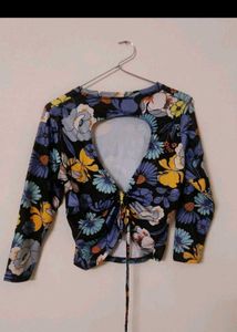 Floral Cut-Out Ruched Crop Top
