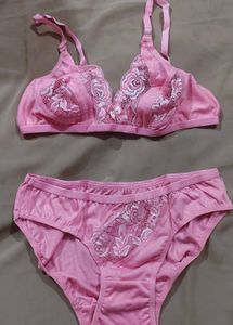 Pink Lace Trim Bra &amp; Panty Set