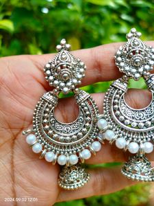 Trendy Silver Oxidized Hanging Earring
