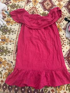 Mango Chic Off-Shoulder Ruffle Red Dress