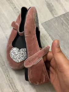 Sparkly Heart Velvet Ballerinas