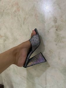 EGO Square Toe Holographic Heels