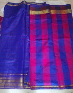 🔥2 Vibrant Blue & Pink Striped Saree