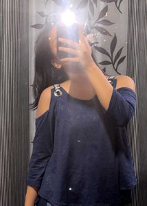 Stylish Cold Shoulder Navy Blue Top