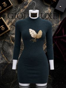 Elegant Dark Green Sequin Feather Dress