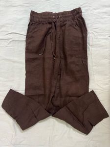 Comfortable Brown Linen Drawstring Pants