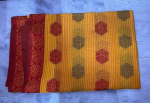 Vibrant Yellow & Red Saree
