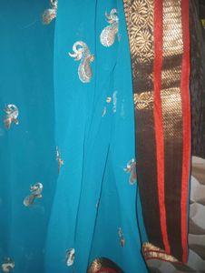 Blue Embroidered Saree with  Border
