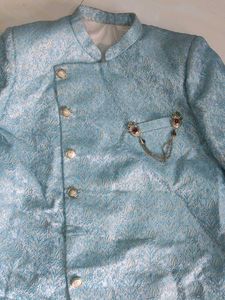 Men's Light Blue Brocade Sherwani