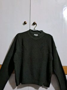 Army Green Dropped Shoulders Sweater