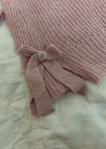Pink Knit Sweater with Bow Details