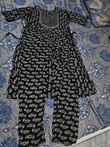 Black Printed Kurta Set