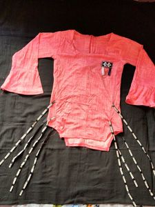 Pink Bell Sleeve Top with Trendy Straps
