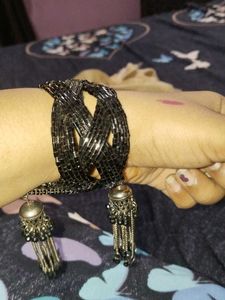 Black Beaded Bracelet with Tassels