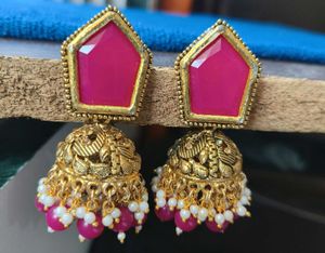 Stunning Pink Jhumka Earrings