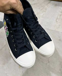 H&amp;M KEITH HARING BLUE CANVAS HIGH TOP SNEAKERS