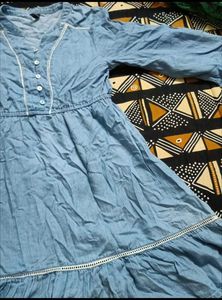 Denim Dress with White Trim