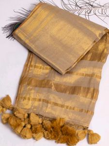Elegant Gold Stripe tissue cotoon Saree