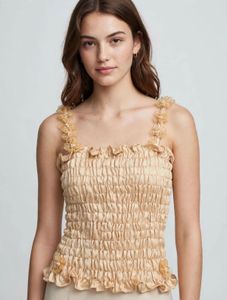 Champagne Smocked Top with Flower Straps